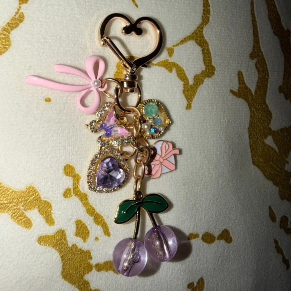 Cherry & Heart Charm Keychain - Picture 3 of 3